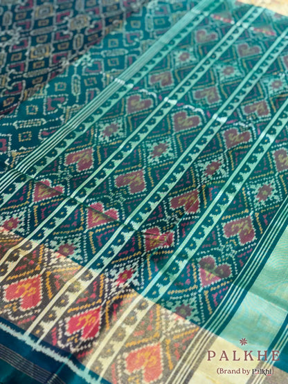 Bottle Green Patola in Semi Silk