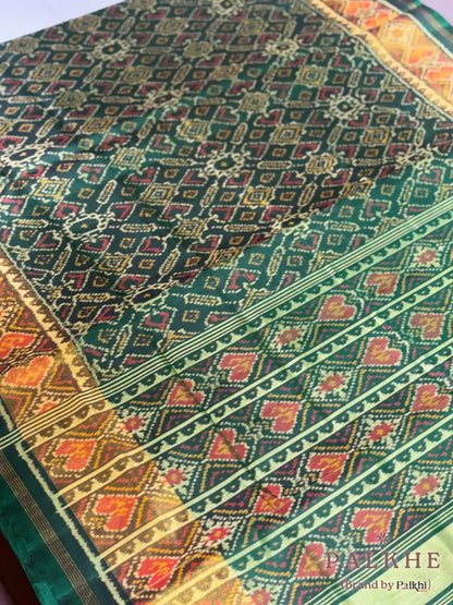 Bottle Green Patola in Semi Silk