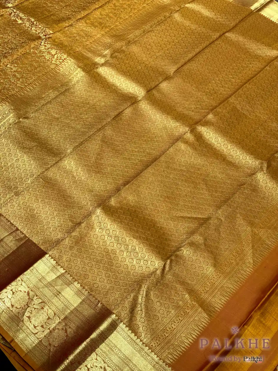 Rust Orange Kanjivaram Floral Jaal in Pure Silk