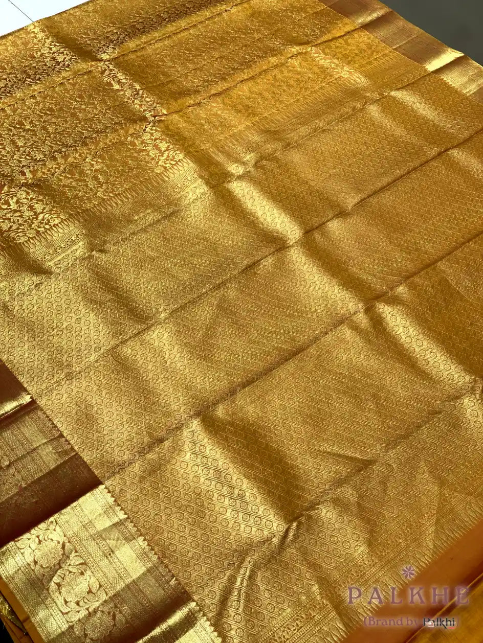 Rust Orange Kanjivaram Floral Jaal in Pure Silk