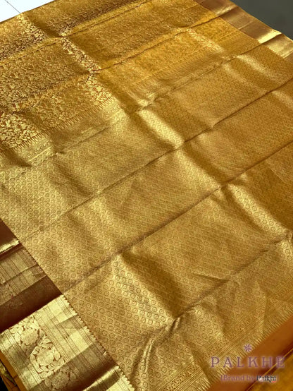 Rust Orange Kanjivaram Floral Jaal in Pure Silk