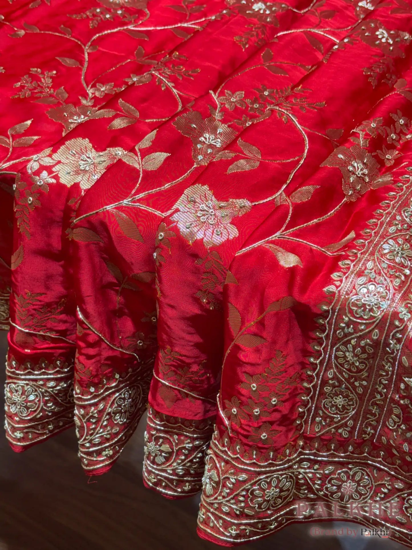 Red Floral Jaal Dola Silk Banarasi x Hand Embroidery
