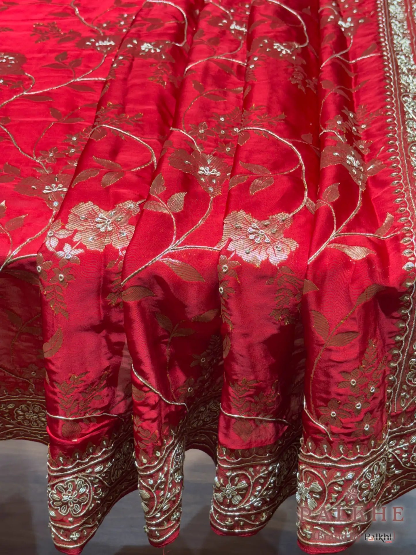 Red Floral Jaal Dola Silk Banarasi x Hand Embroidery