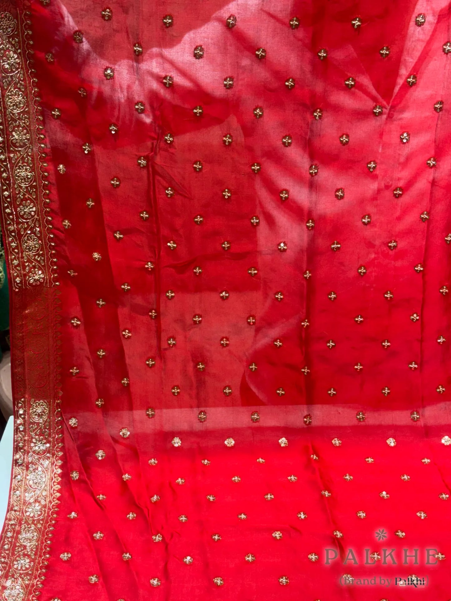 Red Floral Jaal Dola Silk Banarasi x Hand Embroidery