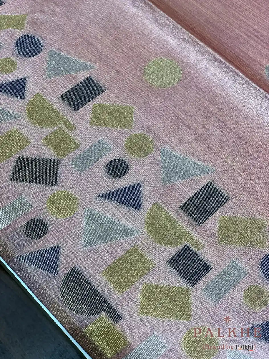 Peach Tussar Silk Geometric