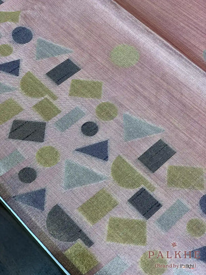 Peach Tussar Silk Geometric
