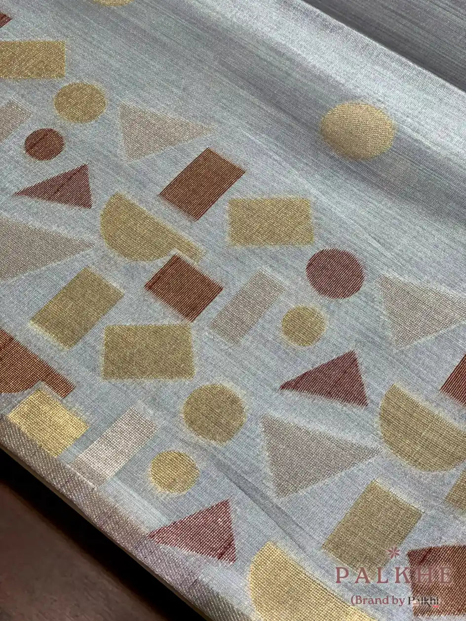 Aqua Blue Tussar Silk Geometric