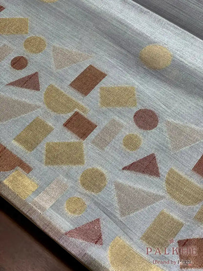 Aqua Blue Tussar Silk Geometric