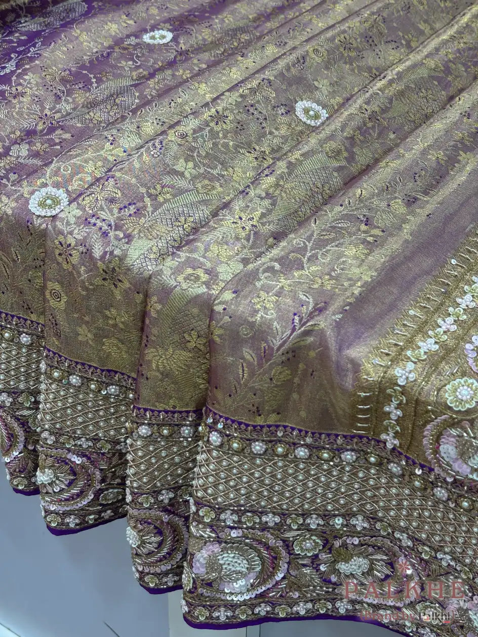 Purple Floral Jaal Pure Kanjivaram x Hand Embroidery