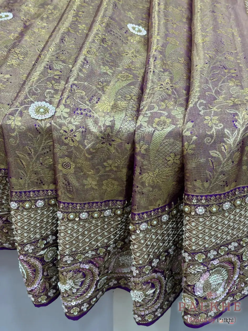 Purple Floral Jaal Pure Kanjivaram x Hand Embroidery