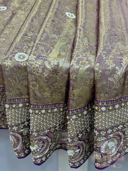 Purple Floral Jaal Pure Kanjivaram x Hand Embroidery