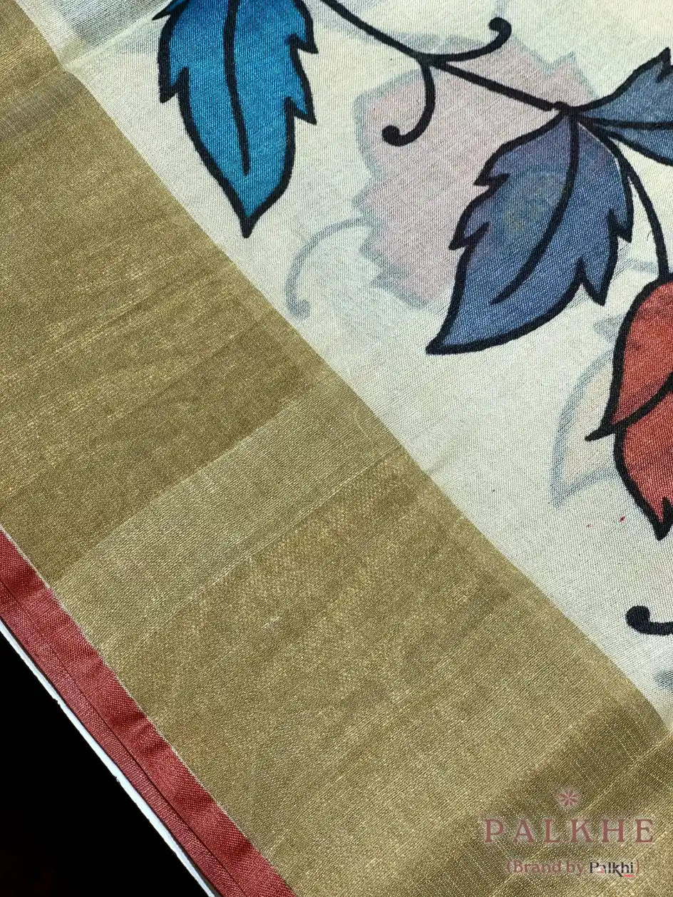 Beige Tussar Silk Floral