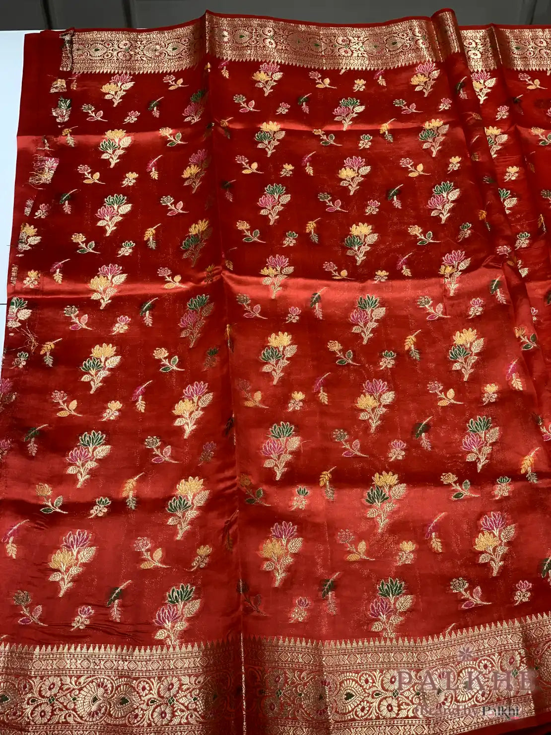 Rust Orange Banarasi Floral in Crepe Silk