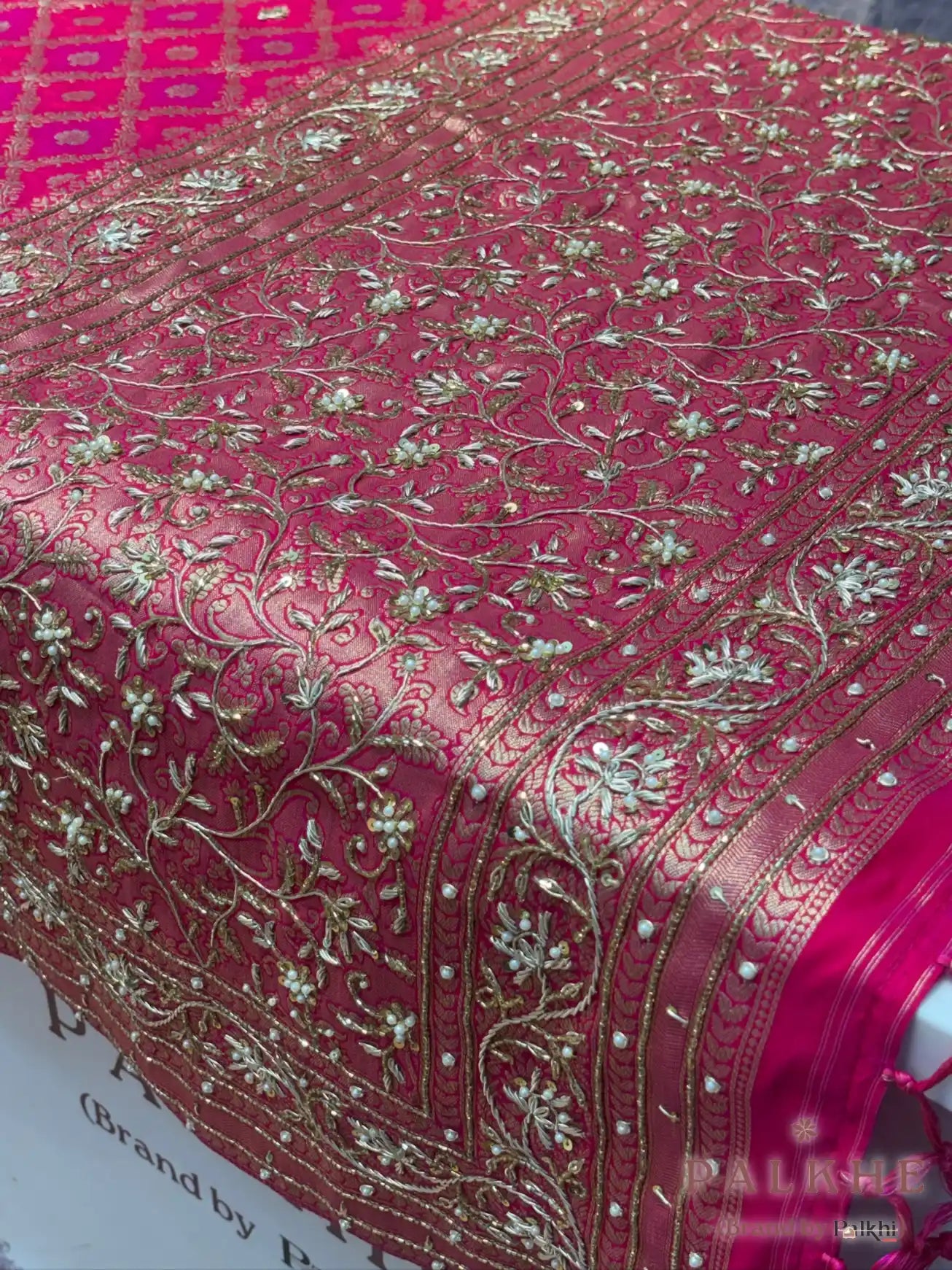 Pink Banarasi Jaal in Semi Silk