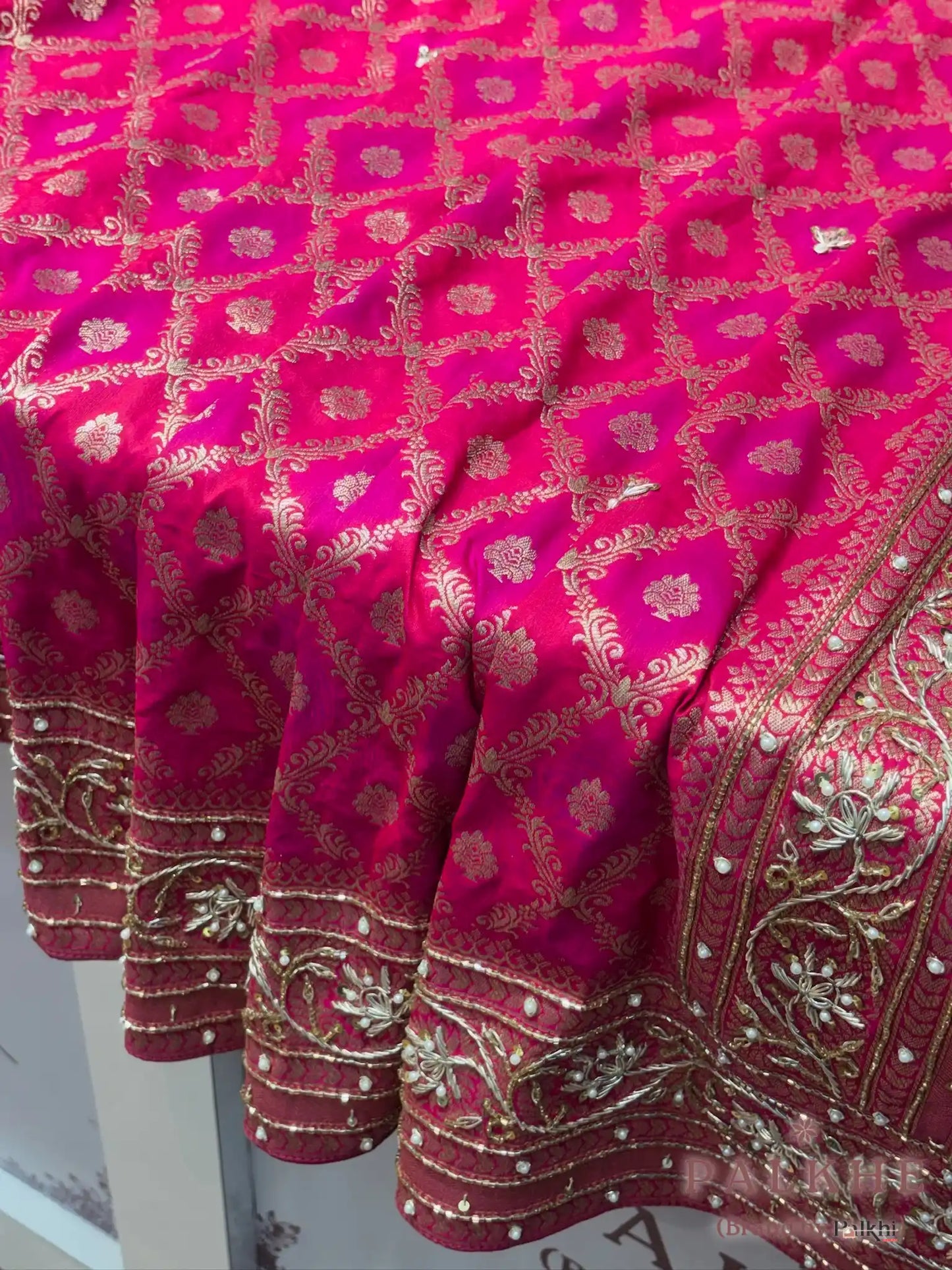 Pink Banarasi Jaal in Semi Silk