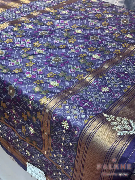 Purple Tissue Silk Patola x Hand Embroidery