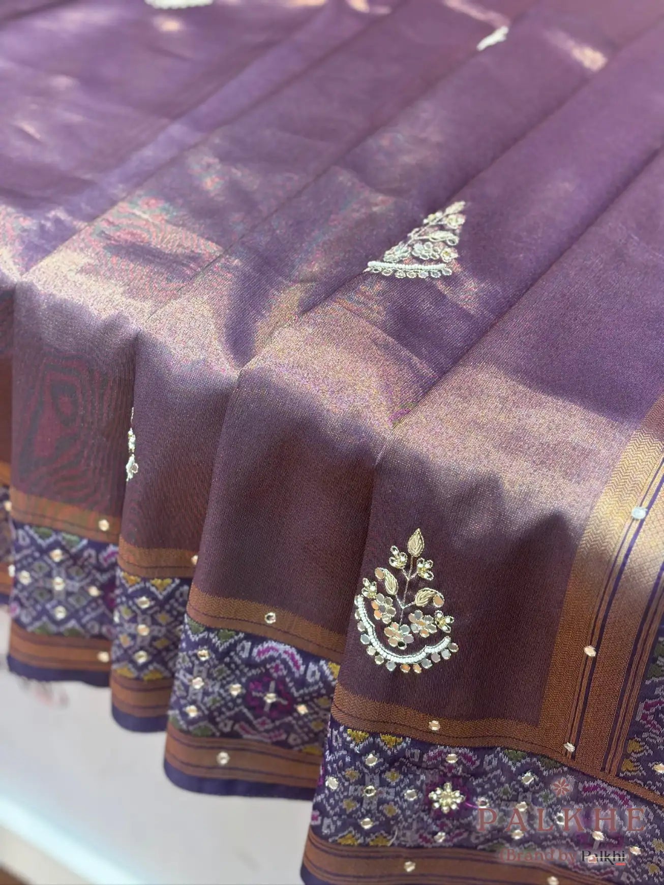 Purple Tissue Silk Patola x Hand Embroidery