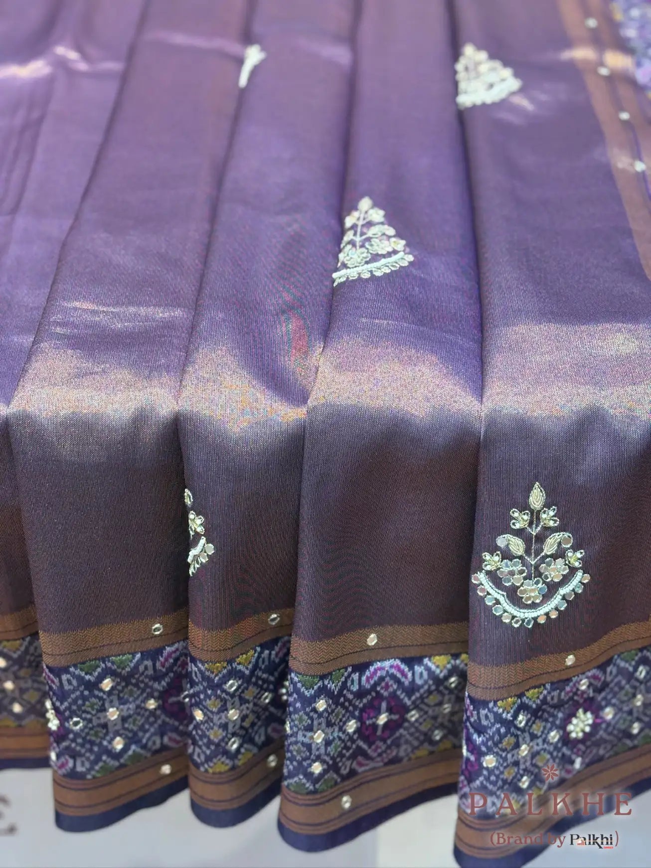 Purple Tissue Silk Patola x Hand Embroidery