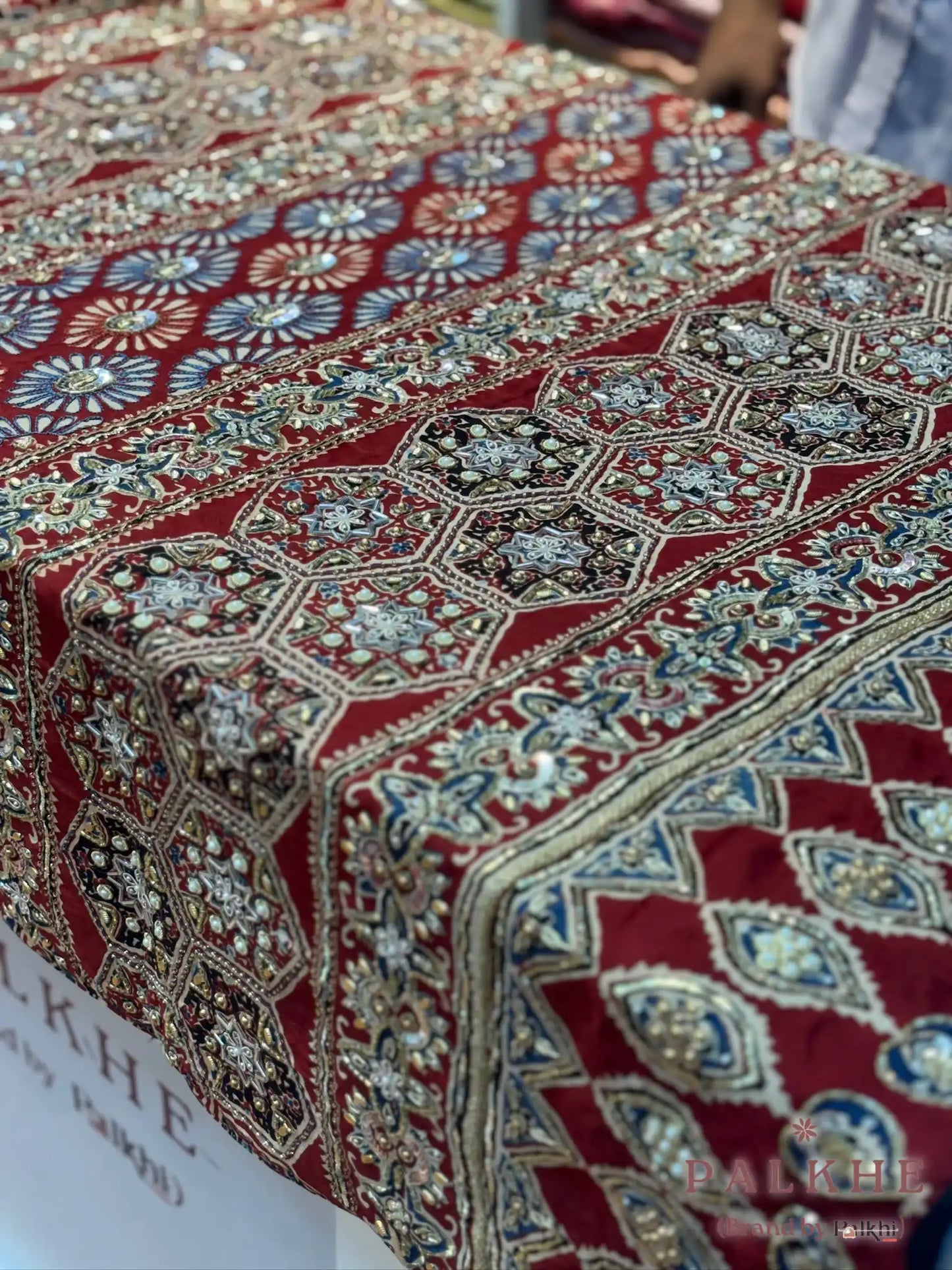 Maroon Ajrakh x Hand Embroidery
