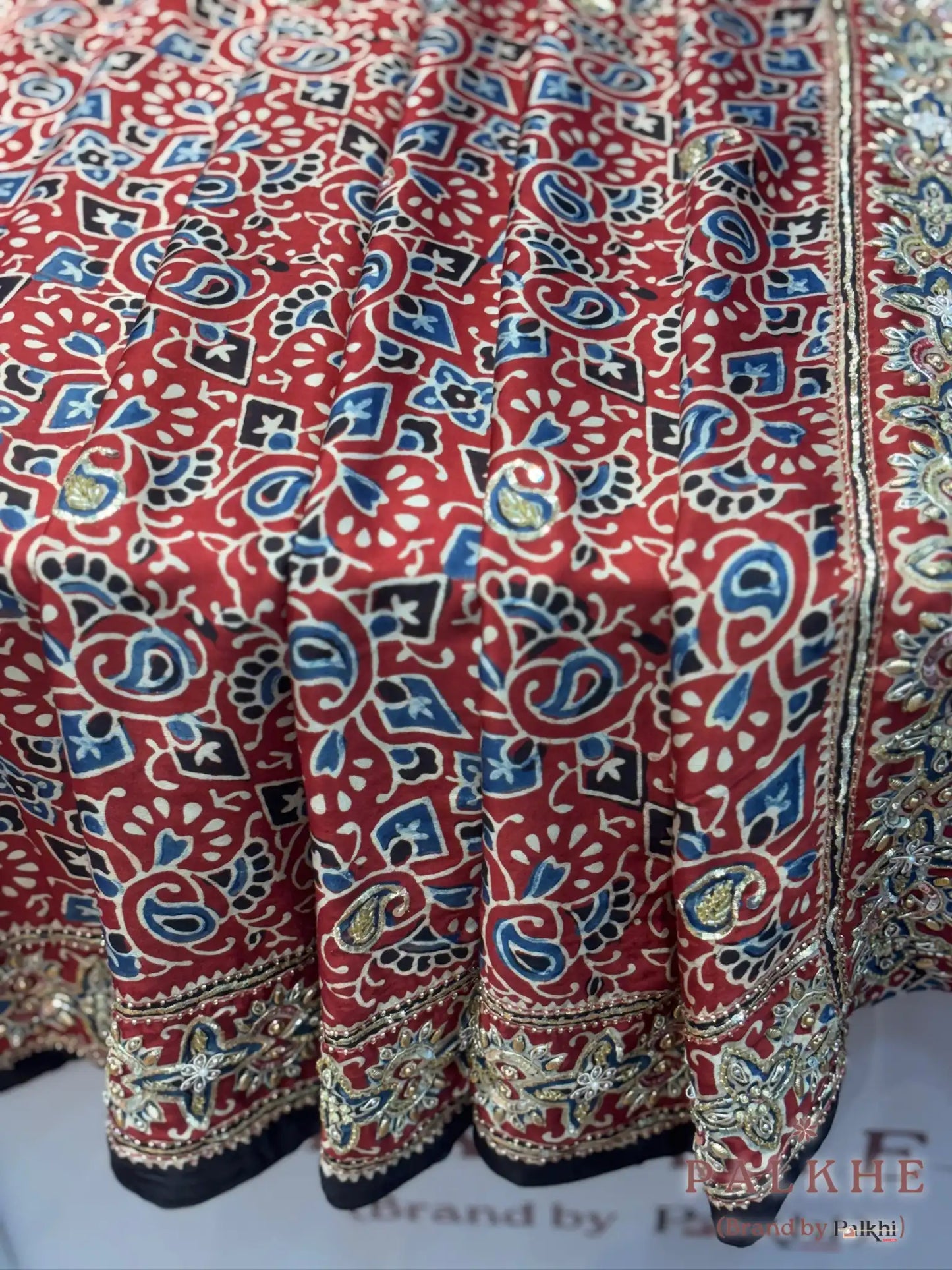 Maroon Ajrakh x Hand Embroidery