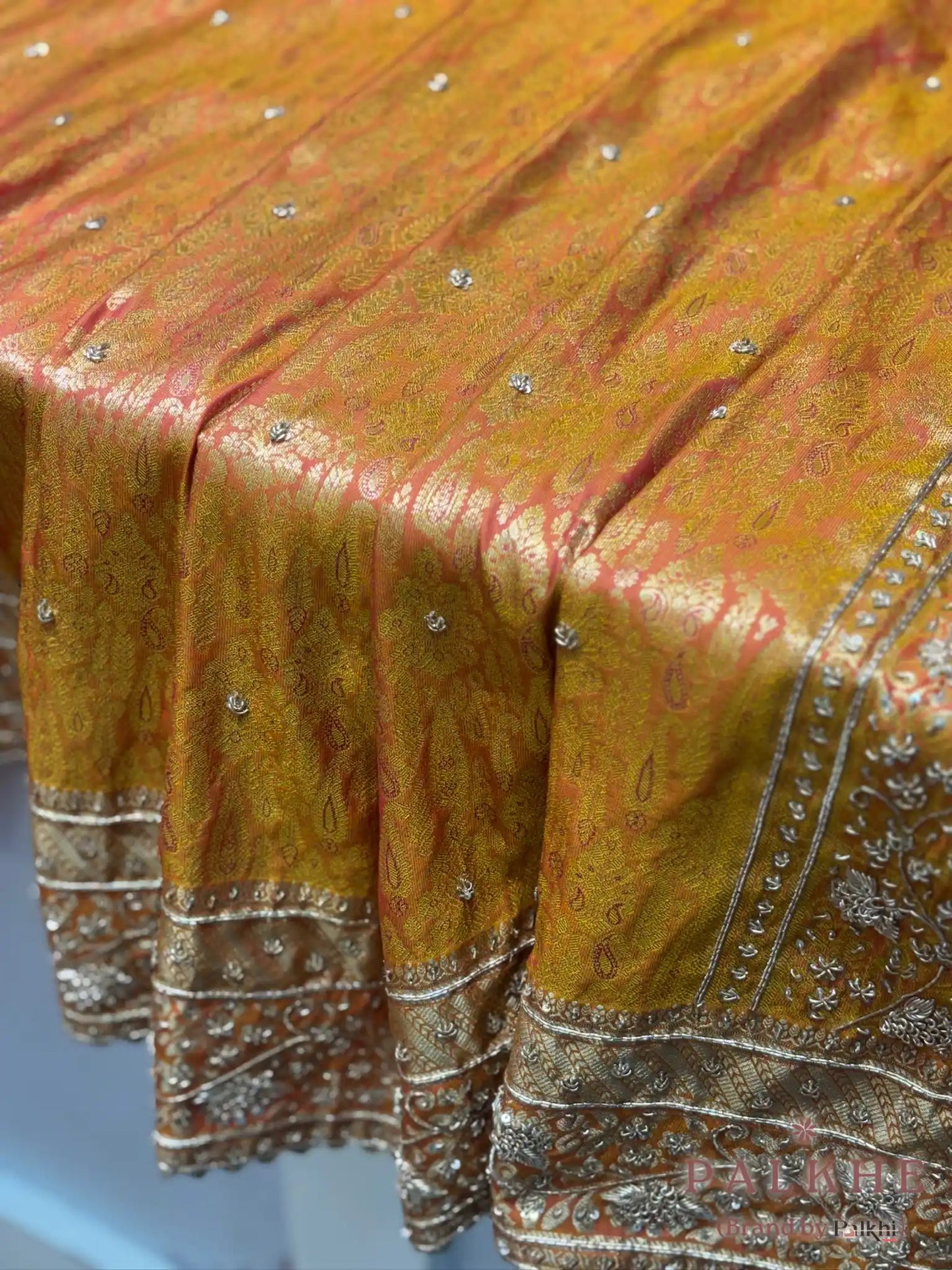 Rust Orange Pure Silk Kanjivaram x Hand Embroidery