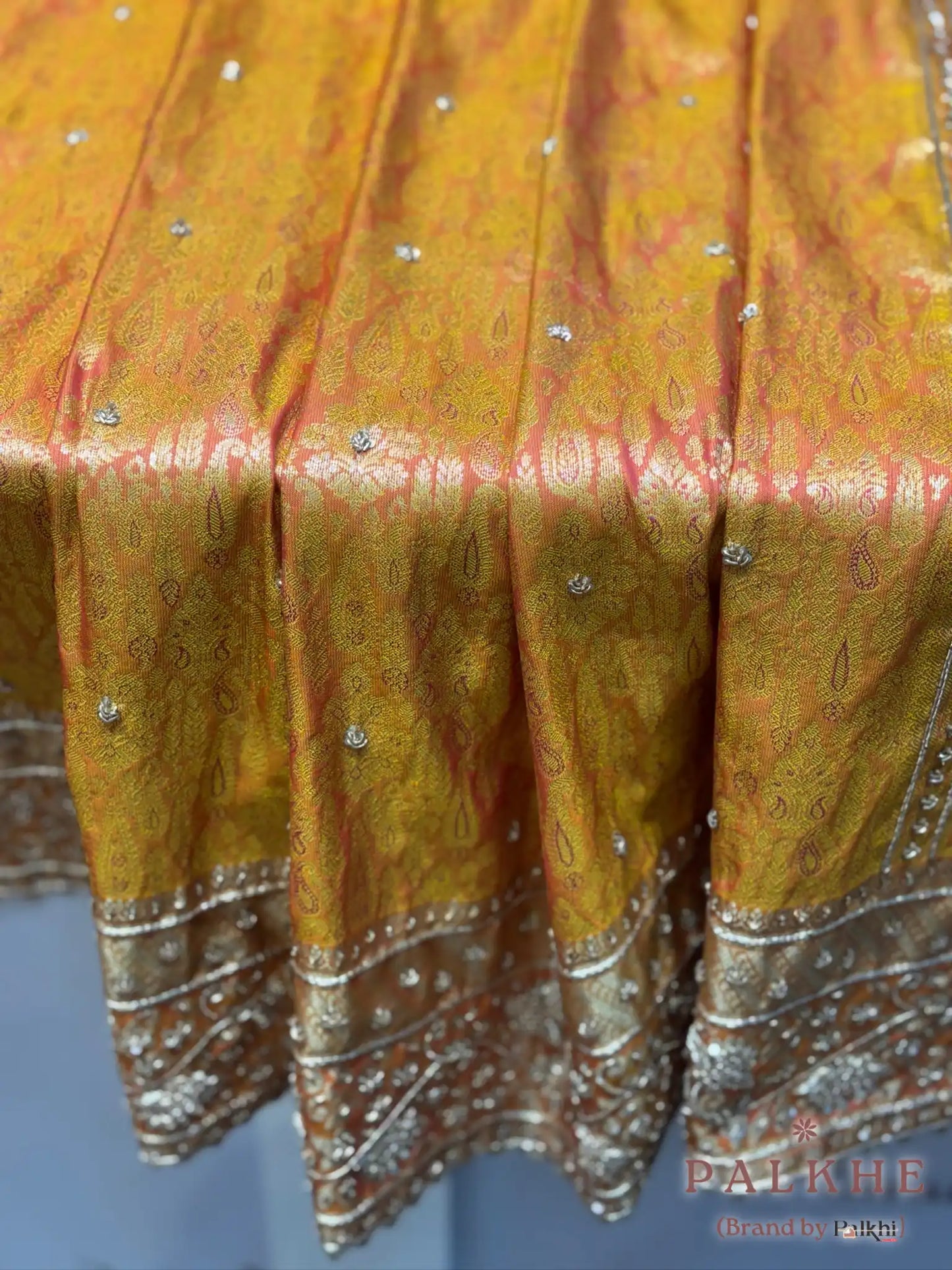 Rust Orange Pure Silk Kanjivaram x Hand Embroidery
