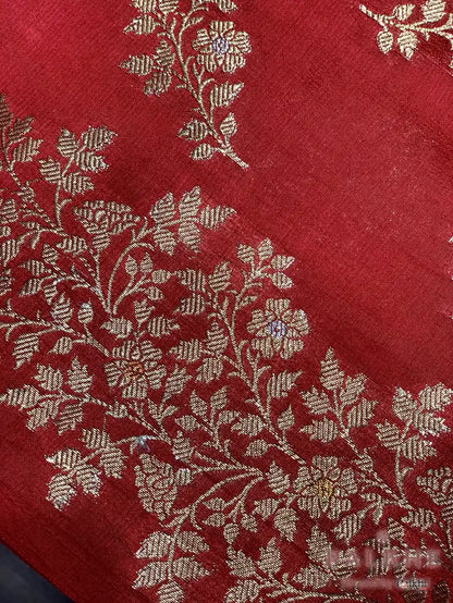 Peach & Pink Banarasi Floral Buttas in Kora Silk