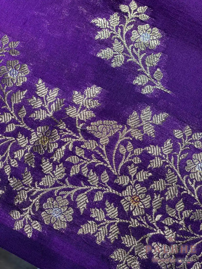 Purple & Pink Banarasi Floral Buttas in Kora Silk
