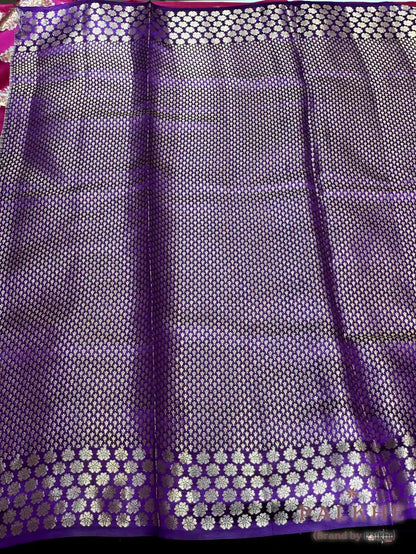 Purple & Pink Banarasi Floral Buttas in Kora Silk