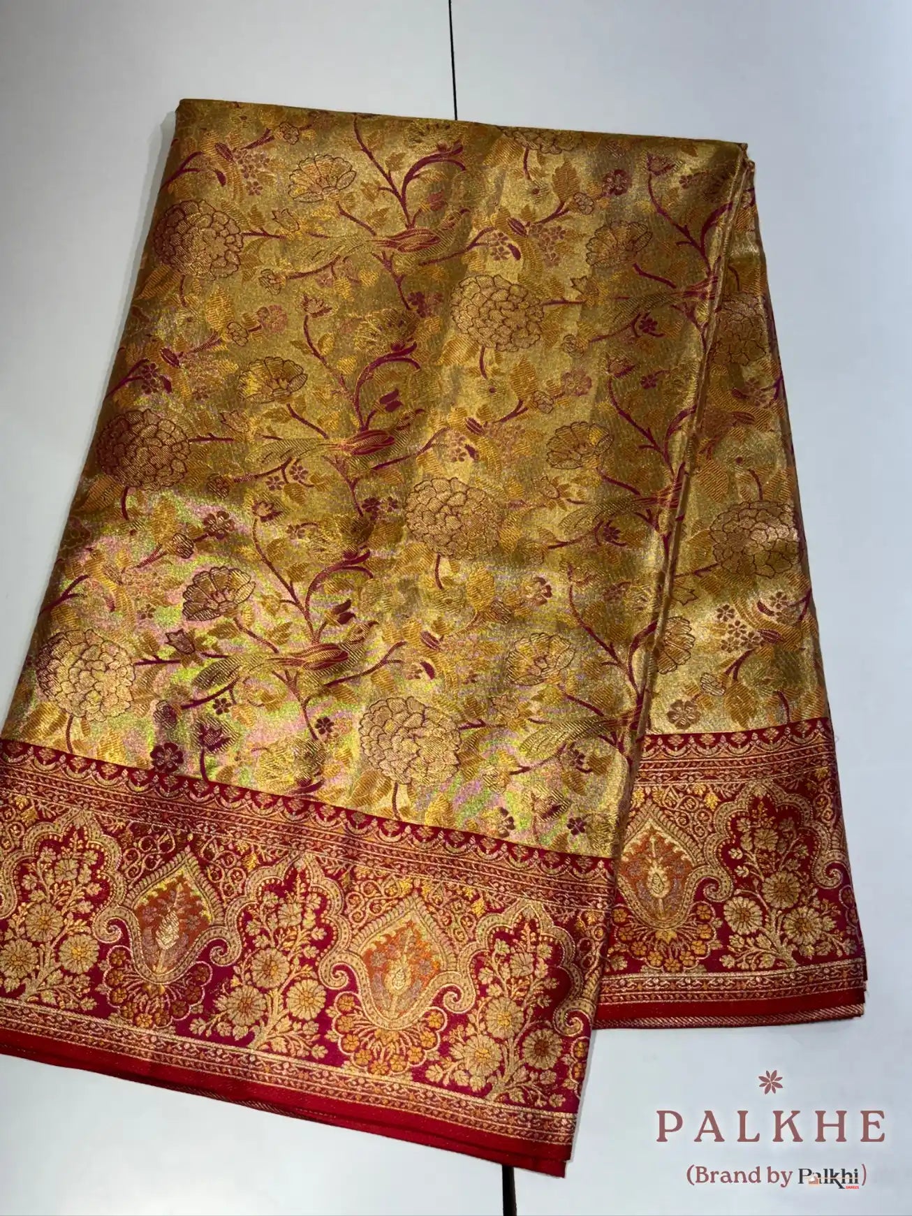 Gold & Pink Kanjivaram Floral Jaal in Pure Silk