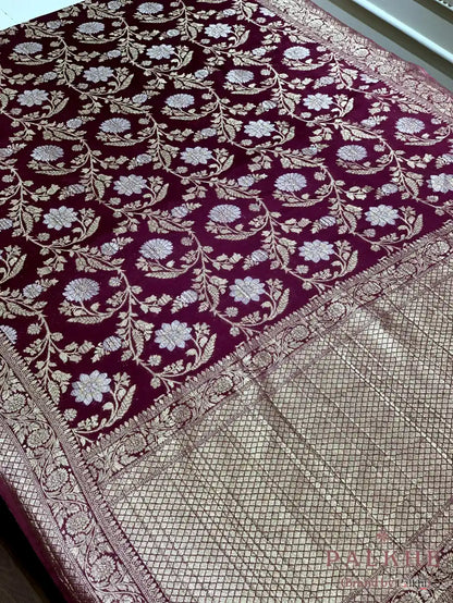 Purple Georgette Floral Jaal