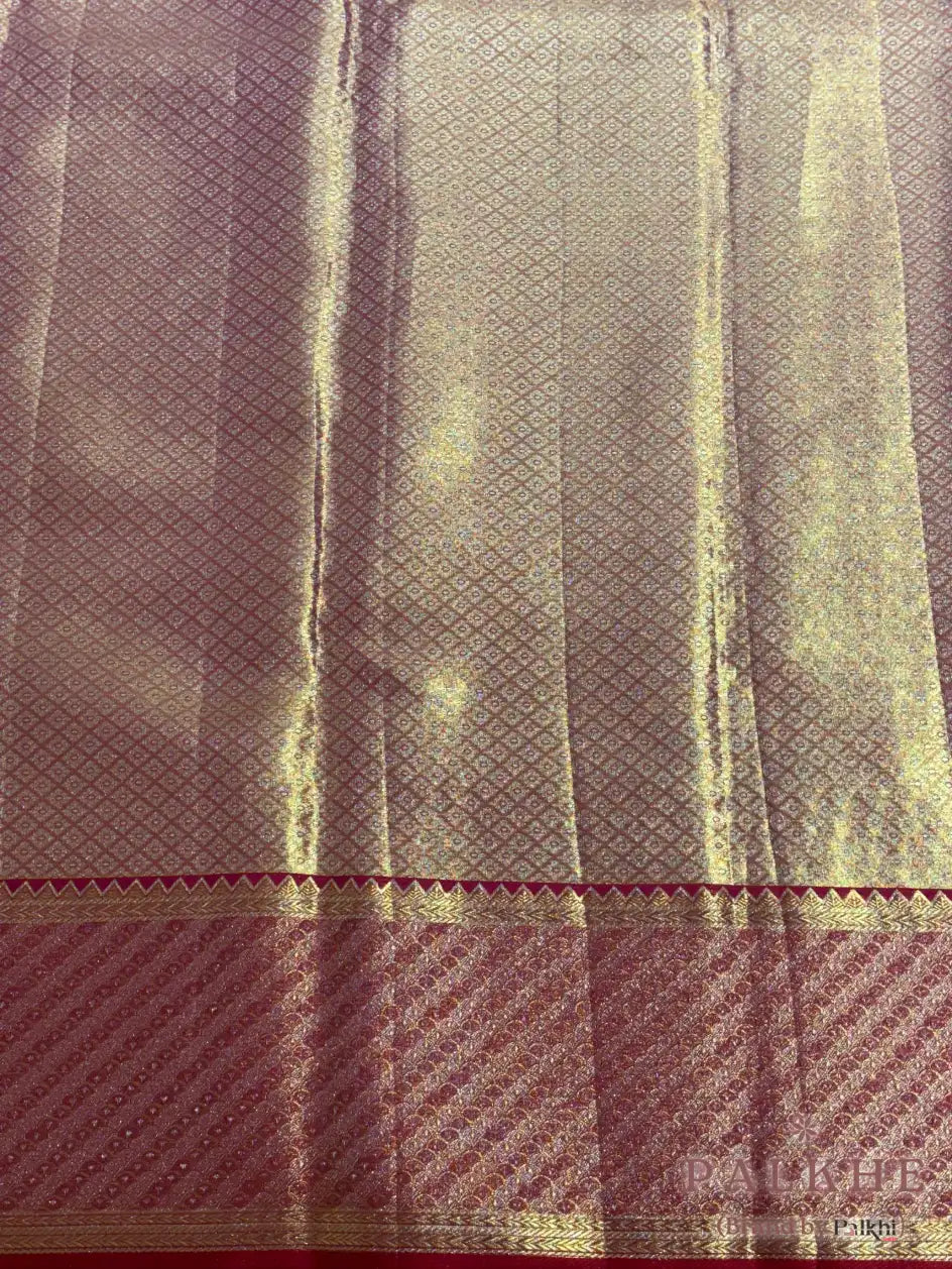 Gold & Pink Kanjivaram Floral Jaal in Pure Silk