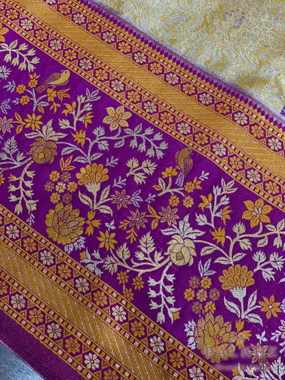 Mustard Yellow Kanjivaram Floral Jaal in Pure Silk