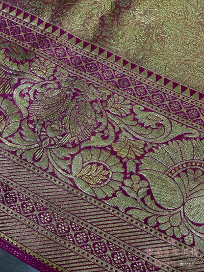 Rani Pink Kanjivaram Floral Jaal in Pure Silk