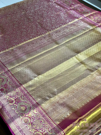 Rani Pink Kanjivaram Floral Jaal in Pure Silk