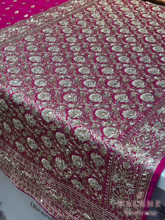 Pink Pure Silk Banarasi x Hand Embroidery