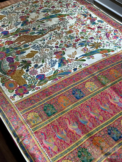 Cream Pashmina Silk Animal Figures