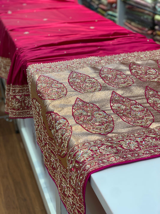 BANARASI PLAIN GALA WITH HANDWORK (PINK)
