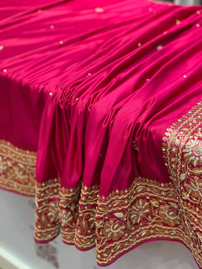 BANARASI PLAIN GALA WITH HANDWORK (PINK)