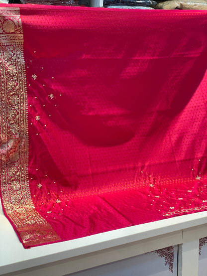 BANARASI PLAIN GALA WITH HANDWORK (PINK)