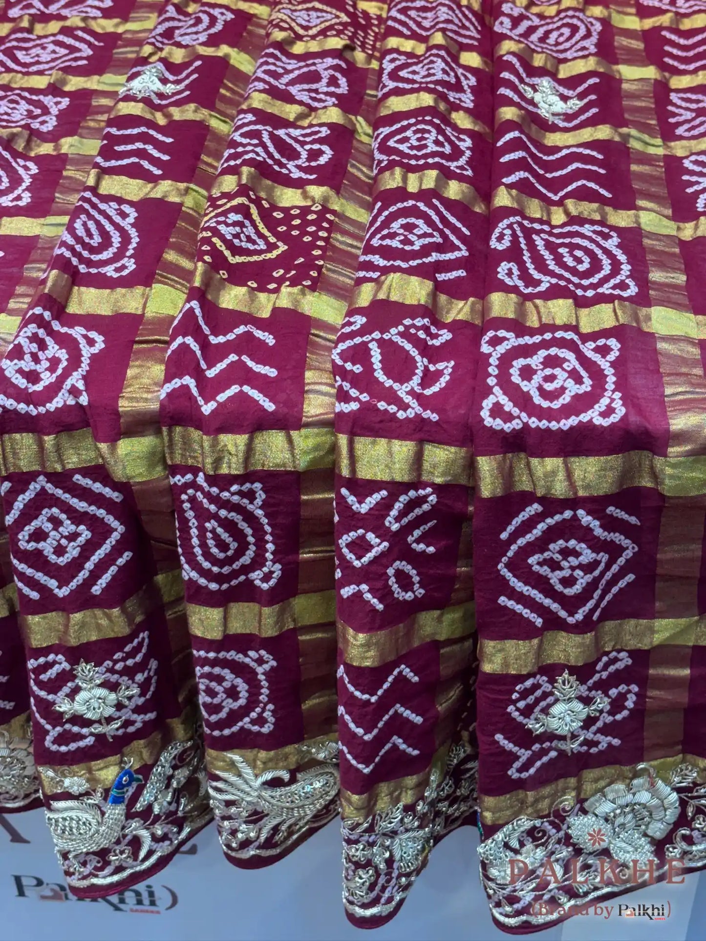 Maroon Gajji Silk Bandhej x Hand Embroidery