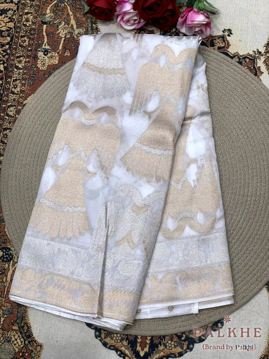Ivory Georgette Bird Motifs in Pure