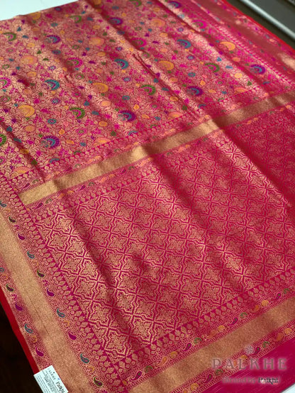 Rani Pink Banarasi Meenakari Floral Jaal in Silk