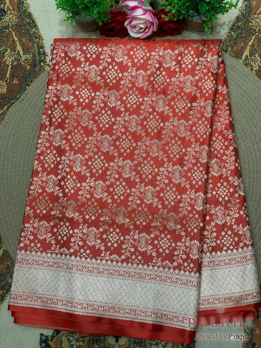Rust Orange Banarasi Floral Jaal in Pure Silk