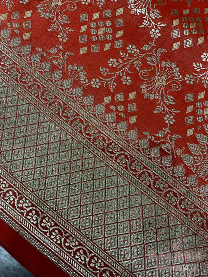 Rust Orange Banarasi Floral Jaal in Pure Silk