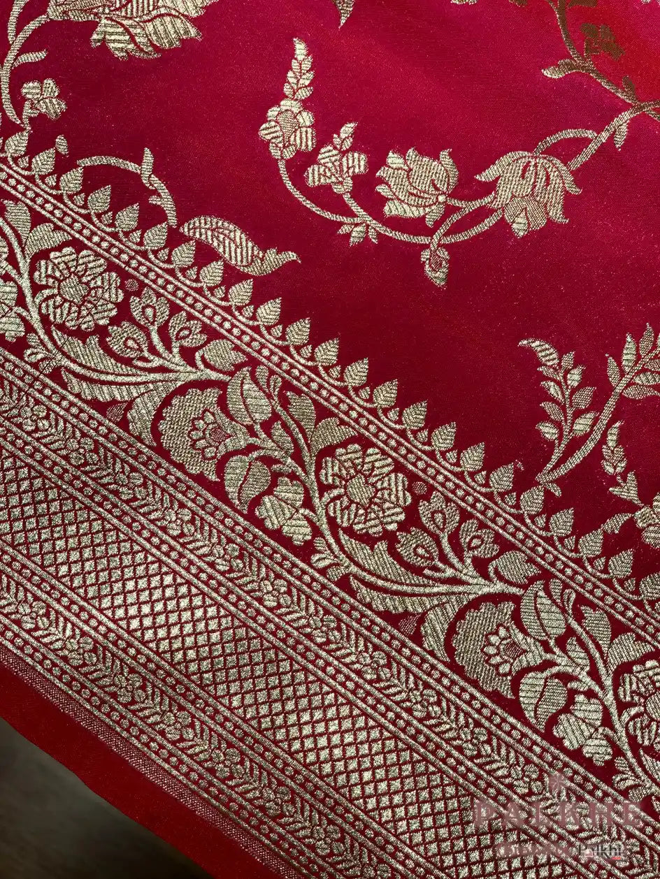Rani Pink Banarasi Floral Jaal in Pure Silk