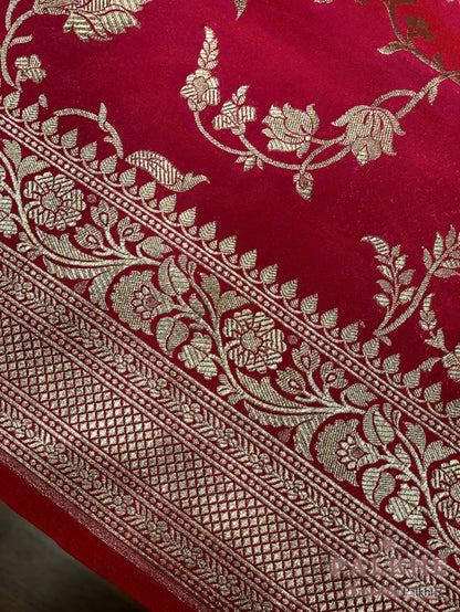 Rani Pink Banarasi Floral Jaal in Pure Silk