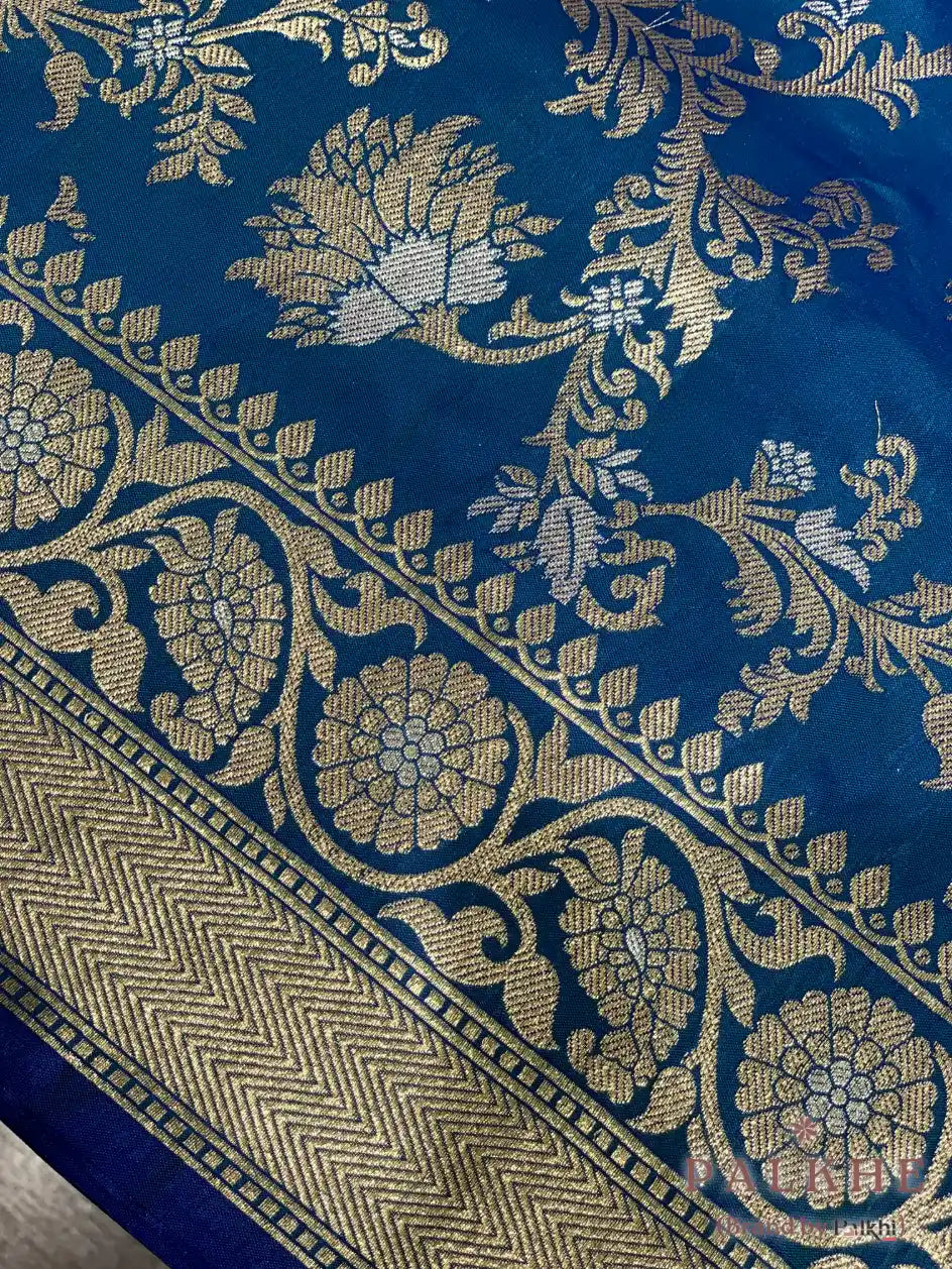 Blue Banarasi Floral Jaal in Pure Silk