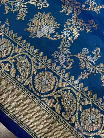 Blue Banarasi Floral Jaal in Pure Silk