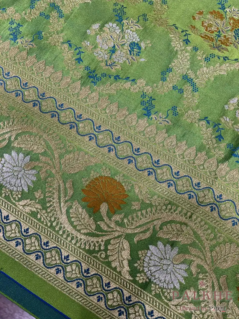 Green Banarasi Floral Jaal in Pure Silk